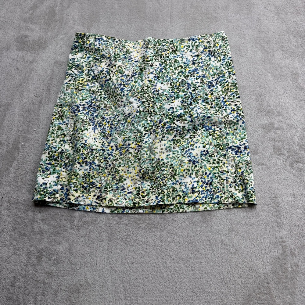 J.Crew Mini Skirt Women's 2 Green Blue Abstract Floral Stretch Cotton Preppy Mod